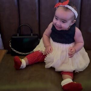 American Princess Navy and Cream Formal Dress with Pearls